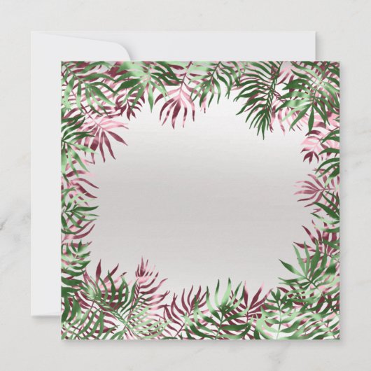 熱帯グリーンパームリーフフレームシルバーブルゴーニュ 招待状 (裏面)