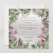熱帯グリーンパームリーフフレームシルバーブルゴーニュ 招待状 (正面)