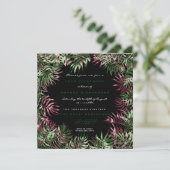 熱帯グリーンパームリーフフレームブラックウィットブルゴーニュ 招待状 (スタンド正面)