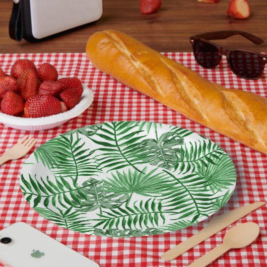 熱帯グリーンパーム葉ズ夏アートパターン ペーパープレート (ピクニック)