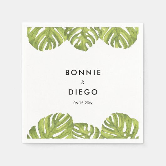 熱帯グリーンパーム葉結婚の スタンダードカクテルナプキン (正面)