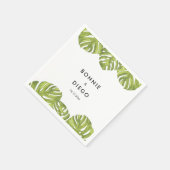 熱帯グリーンパーム葉結婚の スタンダードカクテルナプキン (角)