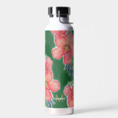 熱帯グリーンピンクハイビスカス絵画フラワー ウォーターボトル (左面)