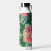 熱帯グリーンピンクハイビスカス絵画フラワー ウォーターボトル (正面)