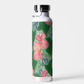 熱帯グリーンピンクハイビスカス絵画フラワー ウォーターボトル (右面)
