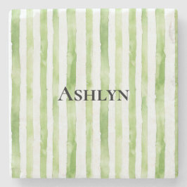 熱帯グリーンホワイトストライプ ストーンコースター