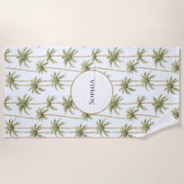 熱帯グリーンホワイトパームの木 ビーチタオル