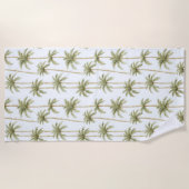 熱帯グリーンホワイトパームの木 ビーチタオル (正面)