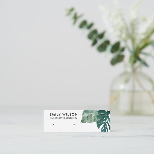 熱帯グリーンモステラ動物群スタッド耳飾りディスプレイ スキニー名刺 (スタンド正面)