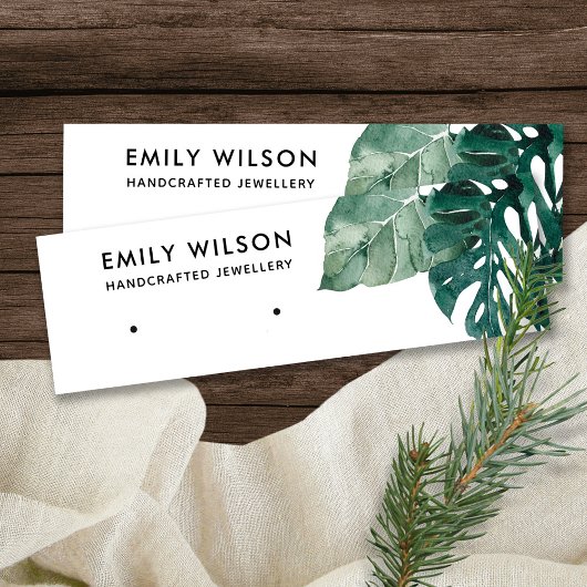 熱帯グリーンモステラ動物群スタッド耳飾りディスプレイ スキニー名刺