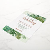熱帯グリーンリーパームリーフ結婚金ゴールド 箔招待状 (回転した状態)
