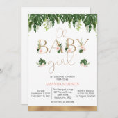 熱帯グリーンリーピンクフローラ赤ちゃんシャワー 招待状 (正面/裏面)