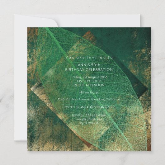 熱帯グリーンリーフ動揺して金ゴールドパーティー 招待状 (正面)