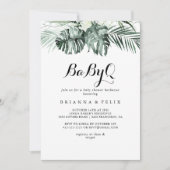 熱帯グリーンリーホワイトベビーQベビーシャワーバーベキュー 招待状 (正面)