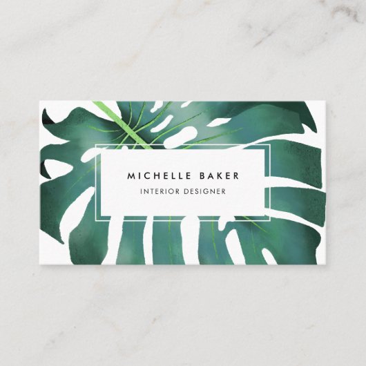 熱帯グリーンリーモンステラ葉 名刺 (正面)