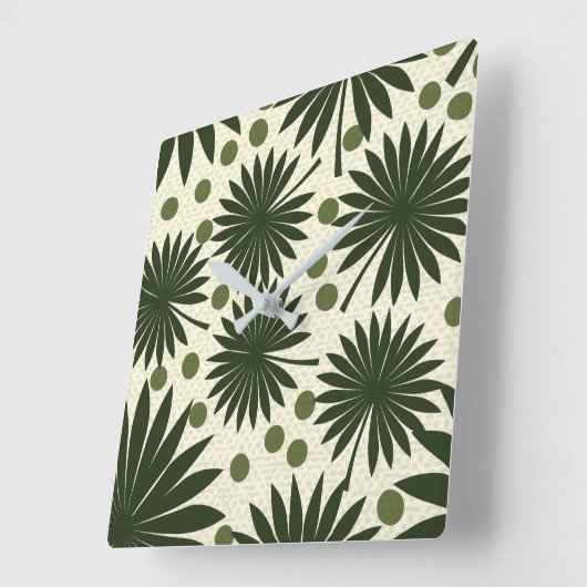 熱帯グリーンレインフォレストパームリーフアート スクエア壁時計 (傾斜)