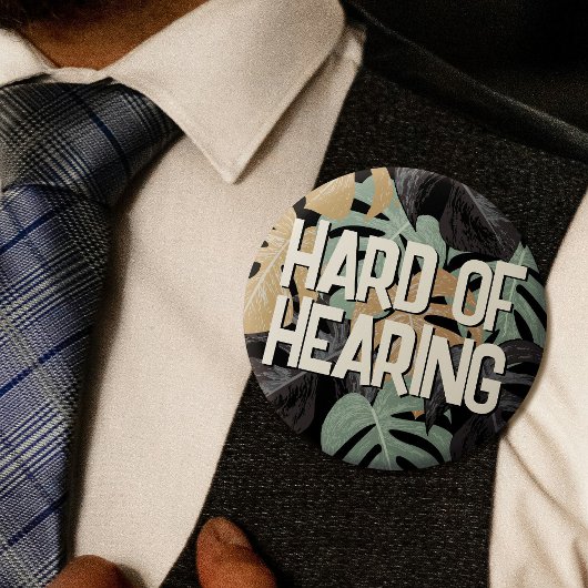 熱帯グリーン葉ブラウン文字聴覚懸命 缶バッジ