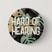 熱帯グリーン葉ブラウン文字聴覚懸命 缶バッジ (正面)