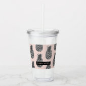 熱帯グレーとピンクのパイナップルパターン名 アクリルタンブラー (正面)