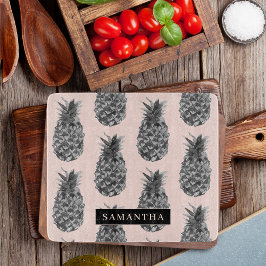 熱帯グレーとピンクのパイナップルパターン名 カッティングボード
