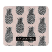 熱帯グレーとピンクのパイナップルパターン名 カッティングボード (正面)