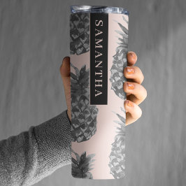 熱帯グレーとピンクのパイナップルパターン名 タンブラー