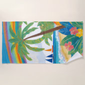 熱帯ココナッツの木 ビーチタオル (正面)