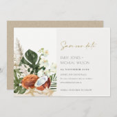 熱帯ココナッツオーキッズパームウォーターカラーリーフ セーブザデート (正面/裏面)