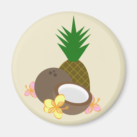 熱帯ココナッツパイナップルハイビスカス マグネット (正面)