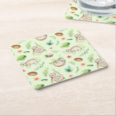 熱帯ココナッツ怠惰パターン スクエアペーパーコースター (アングル)