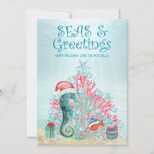 熱帯コーラルクリスマスツリーの海と挨拶 シーズンカード (正面)