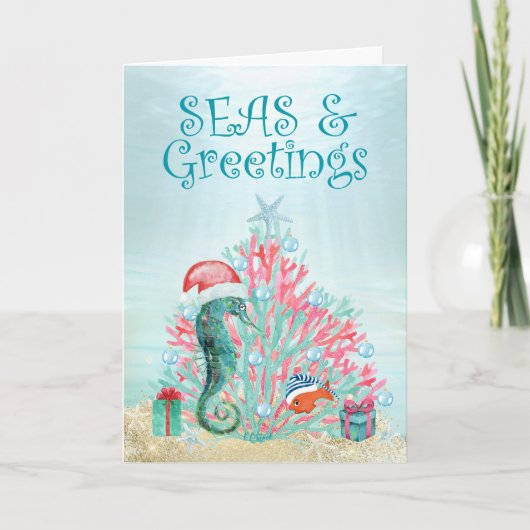 熱帯コーラルクリスマスツリーの海と挨拶 シーズンカード (正面)