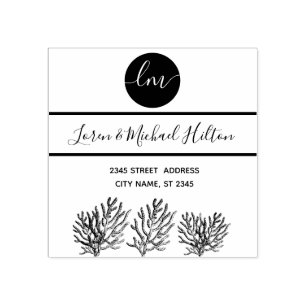 熱帯コーラルモノグラムタイポグラフィ差出人住所 ラバースタンプ