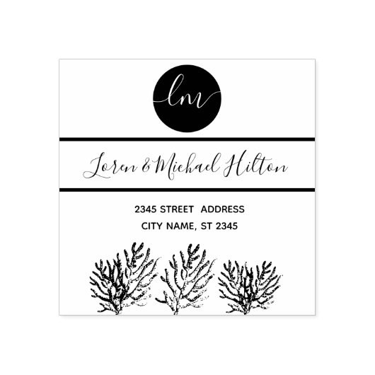 熱帯コーラルモノグラムタイポグラフィ差出人住所 ラバースタンプ (インプリント)