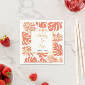 熱帯コーラルモンステラ離れパームモダン結婚ズ スタンダードカクテルナプキン (インサイチュ)