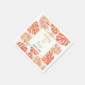 熱帯コーラルモンステラ離れパームモダン結婚ズ スタンダードカクテルナプキン (角)