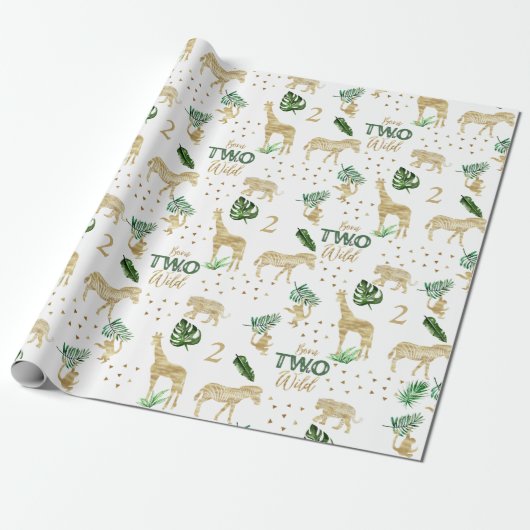 熱帯サファリアニマルジャングルグリーンリー野生パーティー ラッピングペーパー (アンロールド)