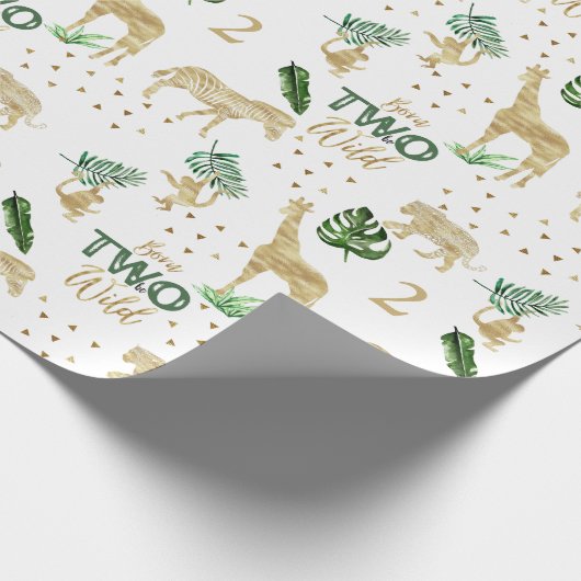 熱帯サファリアニマルジャングルグリーンリー野生パーティー ラッピングペーパー (角)