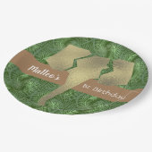 熱帯サファリゾウフェイク金ゴールド緑 ペーパープレート (アングル)