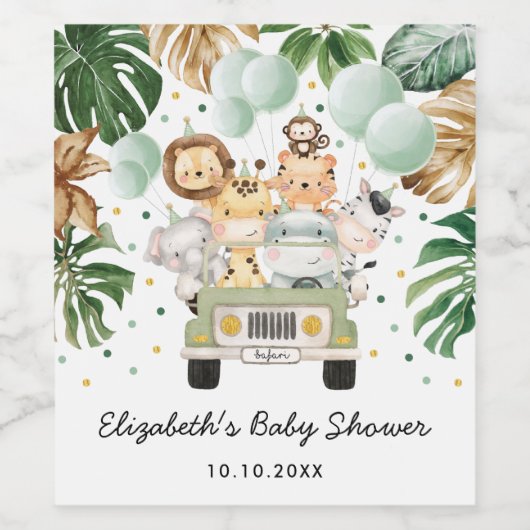 熱帯サファリ野生動物の赤ちゃんシャワーの好意 ワインラベル