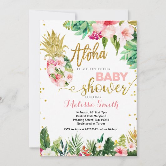 熱帯サボテンパイナップルベビーシャワー招待状 招待状 (正面)