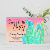 熱帯サボテンピンクグラデーション水色スイート16 招待状 (スタンド正面)