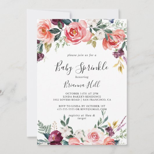 熱帯サマーカラフルフローラベビー散布 招待状 (正面)