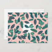 熱帯サマーピンクグリーン葉サンセットパターン ポストカード (正面/裏面)