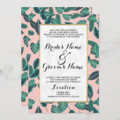 熱帯サマーピンクグリーン葉サンセットパターン 招待状 (正面/裏面)