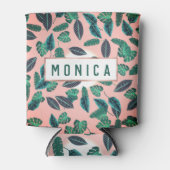 熱帯サマーピンクグリーン葉サンセットパターン 缶クーラー (正面)