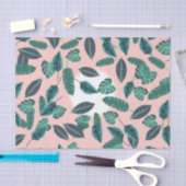 熱帯サマーピンクグリーン葉サンセットパターン 薄葉紙 (クラフト)