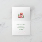熱帯サマーピンクフラミンゴガールベビーシャワー サンキューカード (内部)