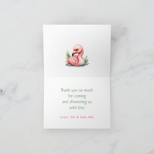 熱帯サマーピンクフラミンゴガールベビーシャワー サンキューカード (内部)