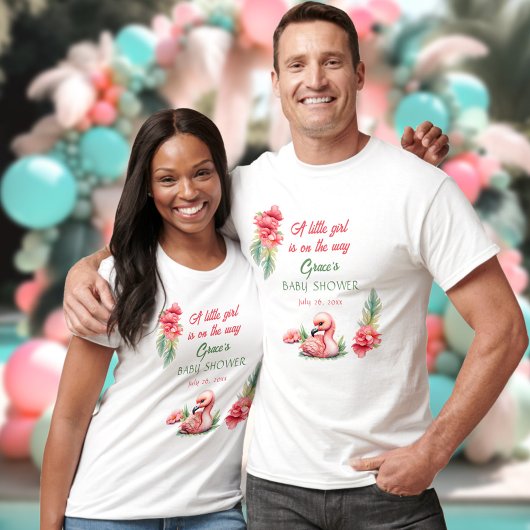 熱帯サマーピンクフラミンゴガールベビーシャワー Tシャツ